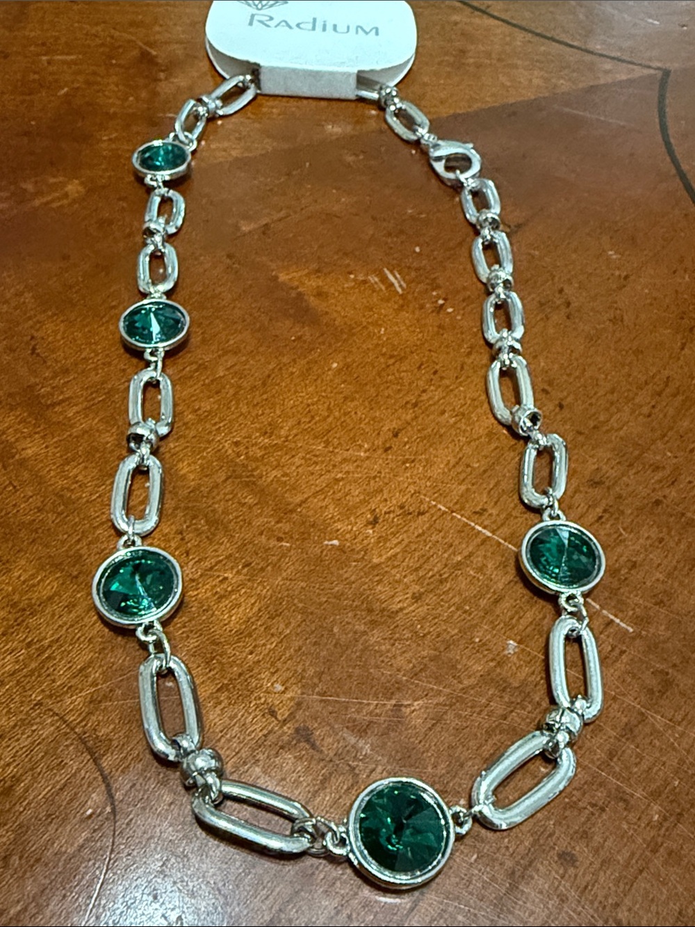 Anthropologie Radium Creation Silver-Toned Chain Link Green Gemstone Necklace🔥🔥🔥 - Picture 3 of 16